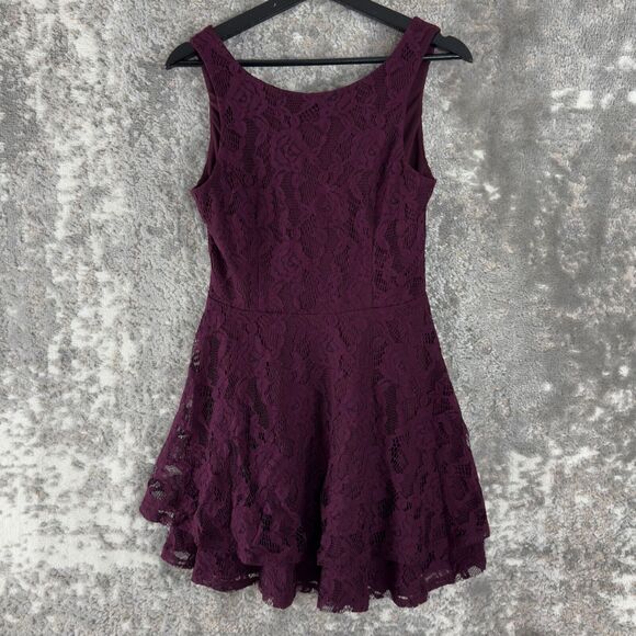 Speechless Juniors Size 5/M Floral Sleeveless Lace Flare Mini Dress Purple Zip - Picture 1 of 10